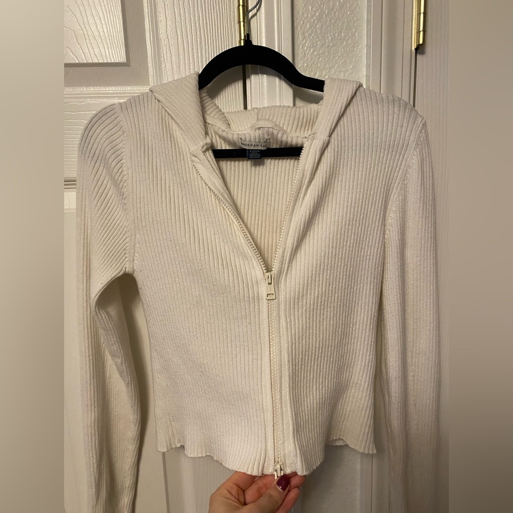 American Eagle Outfitters Cream Ribbed Cardigan